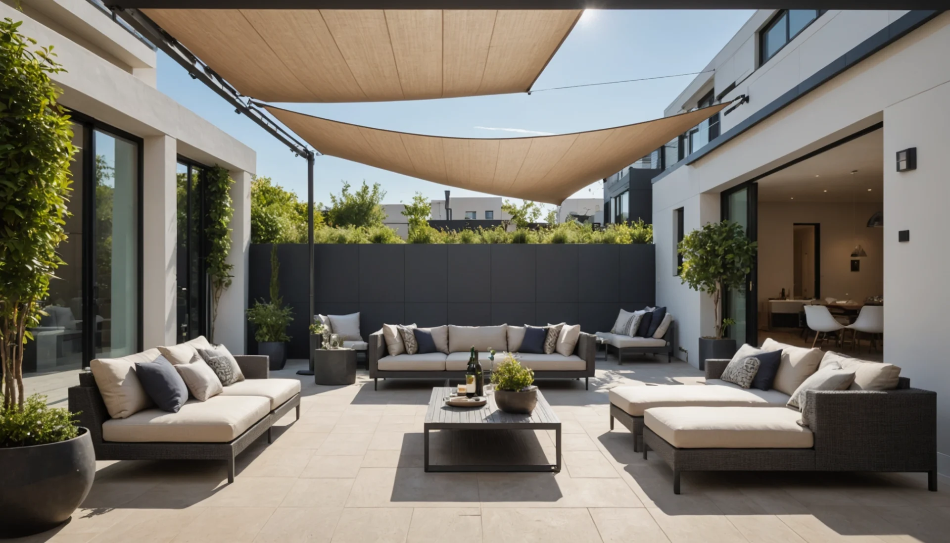 toile tendue terrasse avec poteau